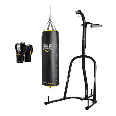 Everlast Dual Bag Stand, Nevatear 100 Pound Heavy Bag, and Pro Style Gloves