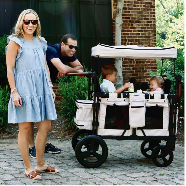 Keenz XC Plus 4 Child Luxury Stroller Wagon with Mesh Canopy and Sides, Cream