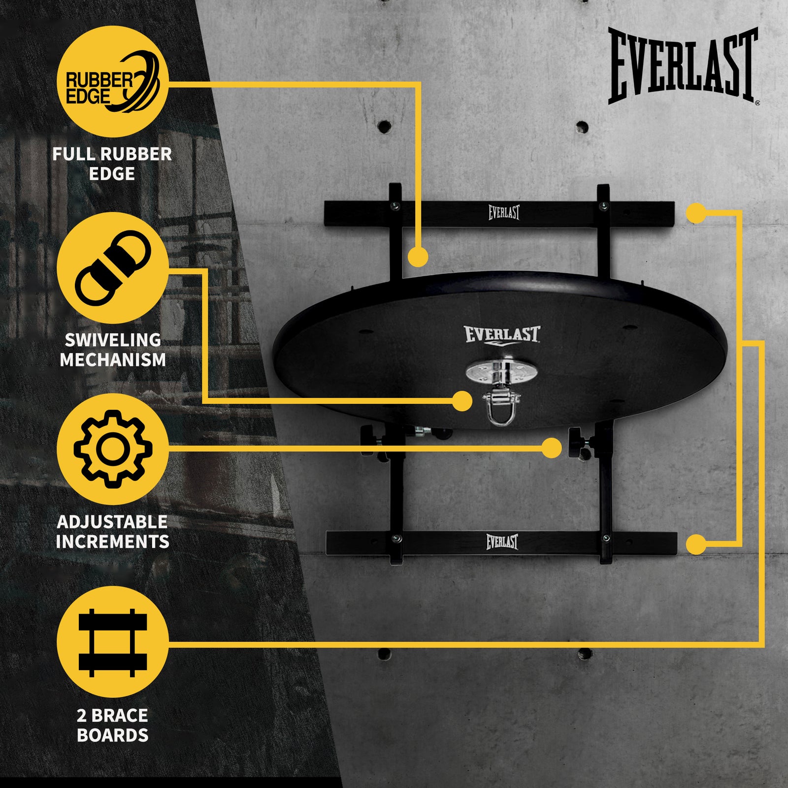 Everlast Adjustable Wooden Swiveling Speed Bag Platform with Full Rubber Edge - VMInnovations