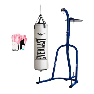 Everlast Dual Punching Bag Stand, Nevatear 60 Lb Heavy Bag, and Pro Style Gloves