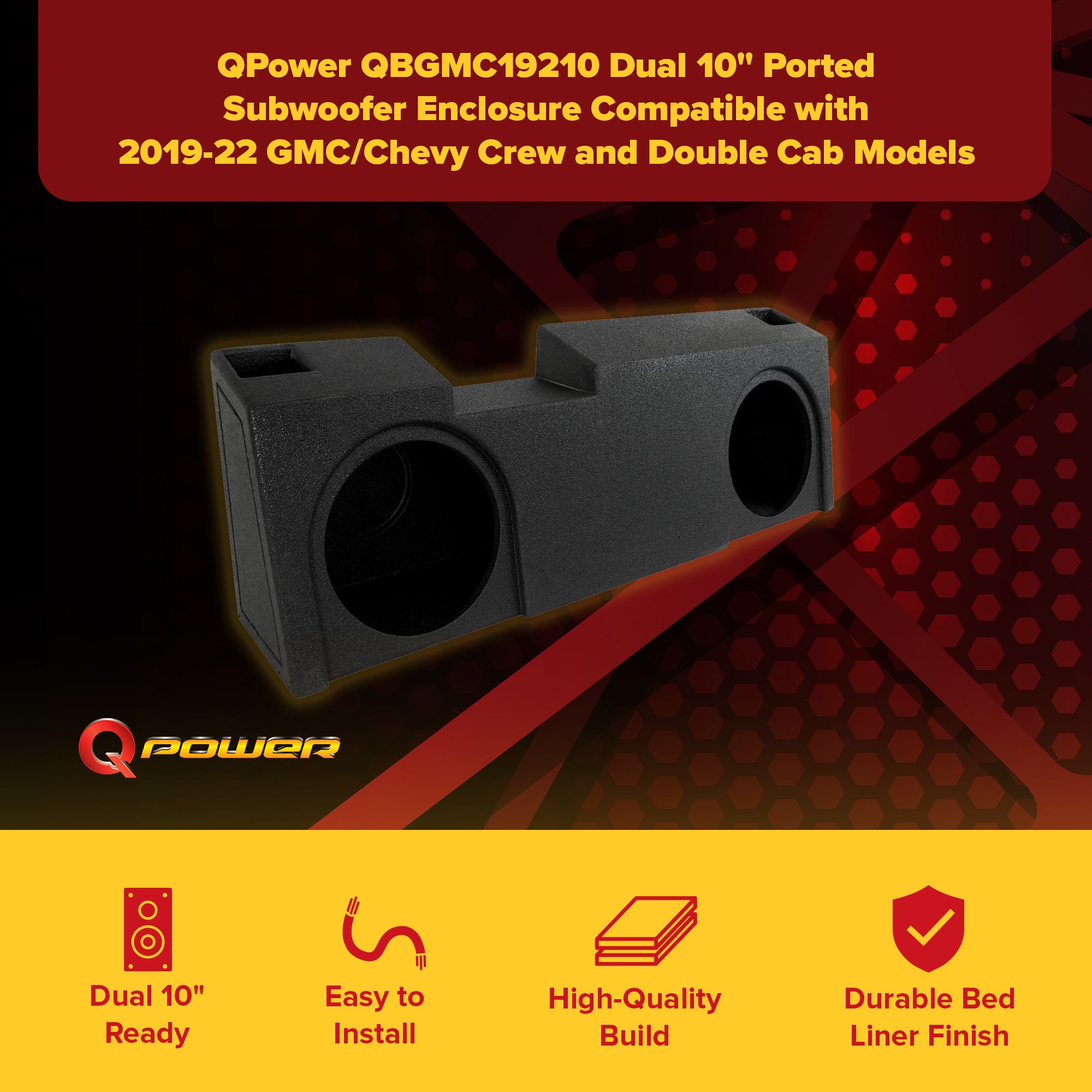 QPower Underseat Upfire 2 Hole 10" Port Subwoofer for GMC/Chevy 2019 (Open Box)