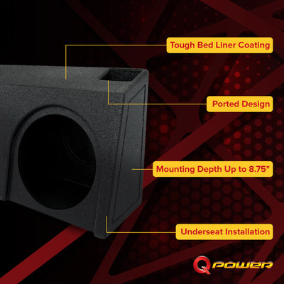QPower Underseat Upfire 2 Hole 10" Port Subwoofer for GMC/Chevy 2019 (Open Box)