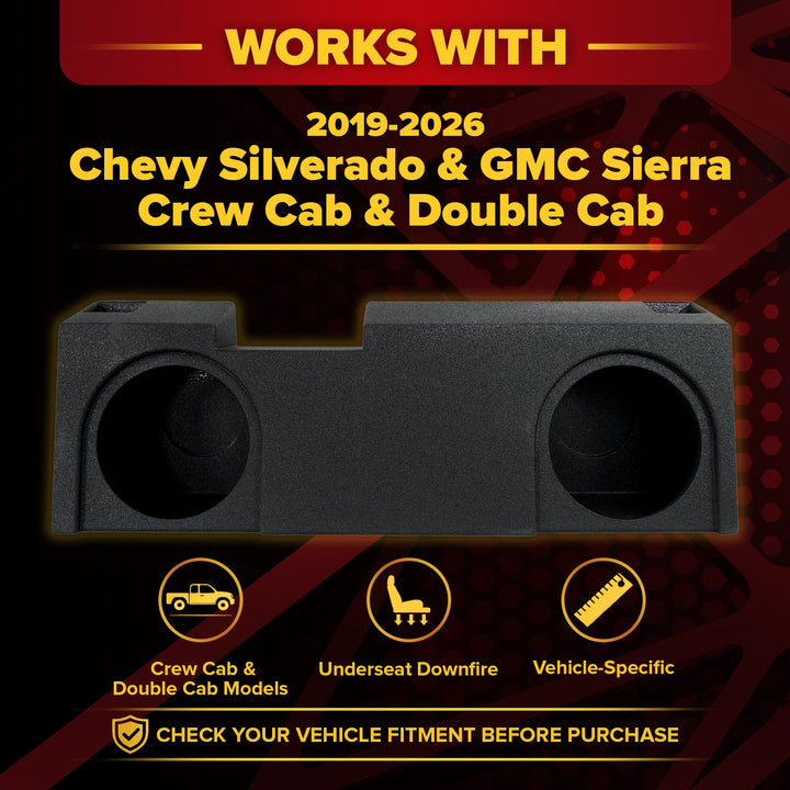 QPower Underseat Upfire 2 Hole 10" Port Subwoofer for GMC/Chevy 2019 (Open Box)