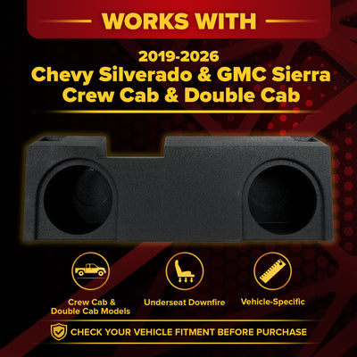 QPower Dual 10" Sub Box - Chevy Silverado & GMC Sierra Crew & Double Cab 19-26