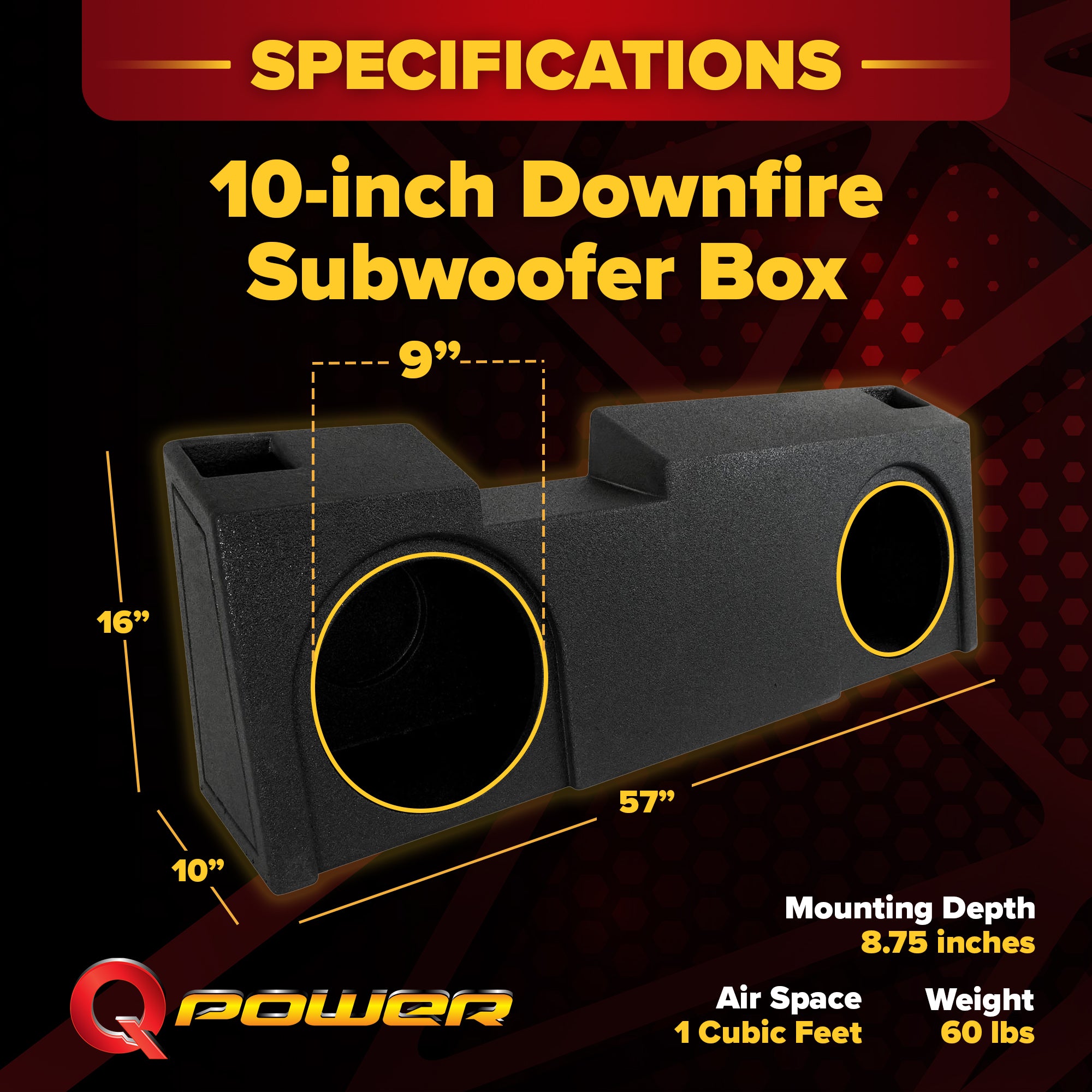 QPower Underseat Upfire 2 Hole 10" Port Subwoofer for GMC/Chevy 2019 (Open Box)