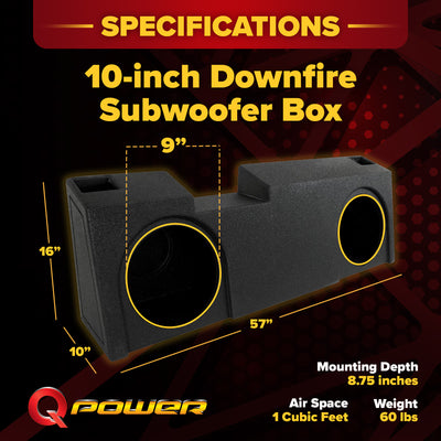 QPower Underseat Upfire 2 Hole 10" Port Subwoofer for GMC/Chevy 2019 (Open Box)