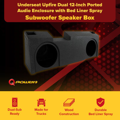 QPower Underseat Upfire 2 Hole 12" Port Subwoofer for GMC/Chevy 2019 (Open Box)