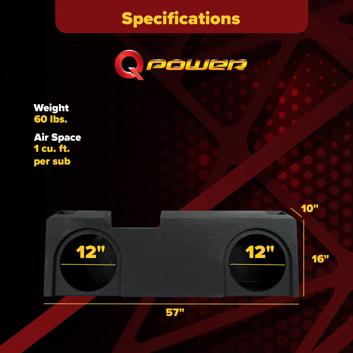 QPower Underseat Upfire 2 Hole 12" Port Subwoofer for GMC/Chevy 2019 (Open Box)