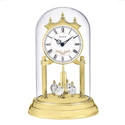 Bulova Clocks B8821 Heather Dial Glass Domed Clock with Westminster Chime, Gold