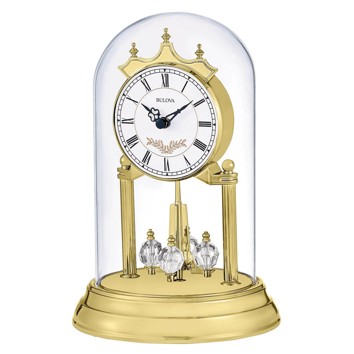 Bulova Clocks B8821 Heather Dial Glass Domed Clock with Westminster Chime, Gold