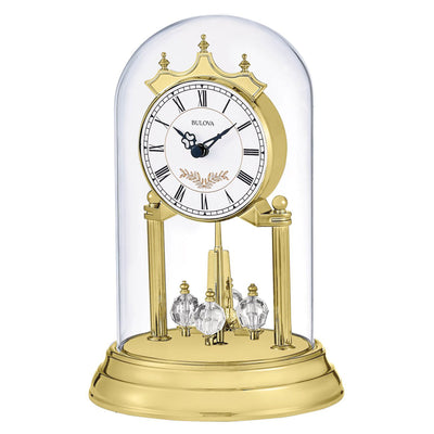 Bulova Clocks B8821 Heather Dial Glass Domed Clock with Westminster Chime, Gold