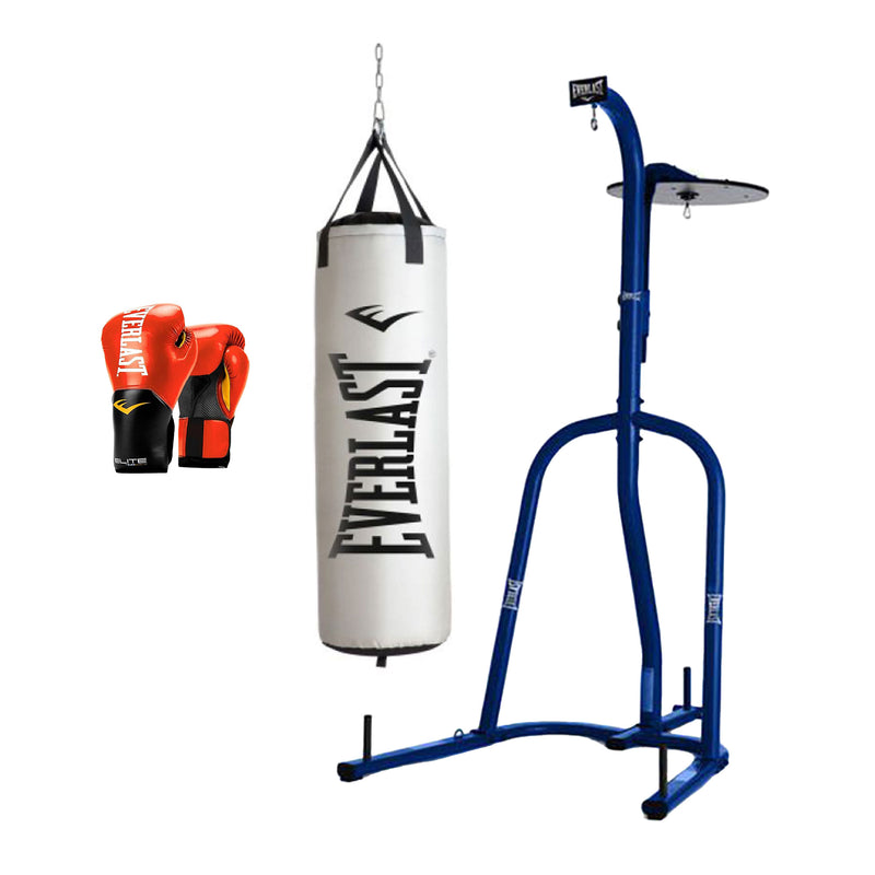 Everlast Dual Bag Stand, Nevatear 70 Pound Heavy Bag, and Pro Style Gloves, Red
