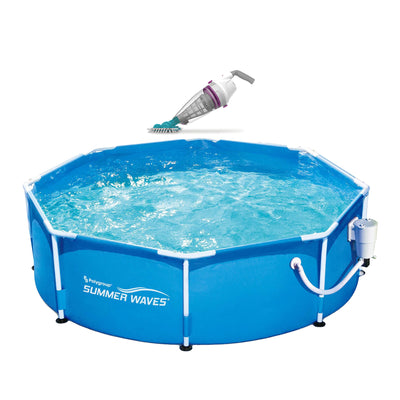 Kokido Telsa 50 Rechargeable Handheld In or Above Ground Pool Spa Vacuum Cleaner + Summer Waves 8ft x 30in Outdoor Round Frame Above Ground Swimming Pool with Pump