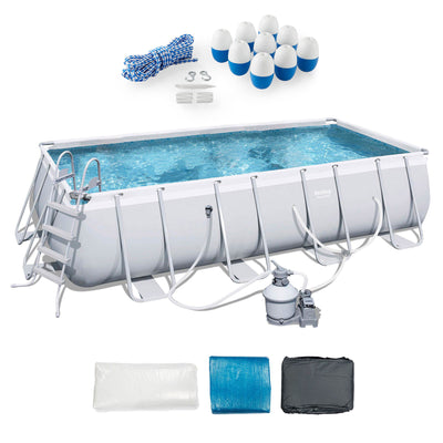 Kokido K675PBH Safety Float Line with 20-Foot Adjustable Rope and Float Kit  + Bestway 18ft x 9ft x 4ft Rectangular Above Ground Swimming Pool w/ Ladder & Pump - VMInnovations