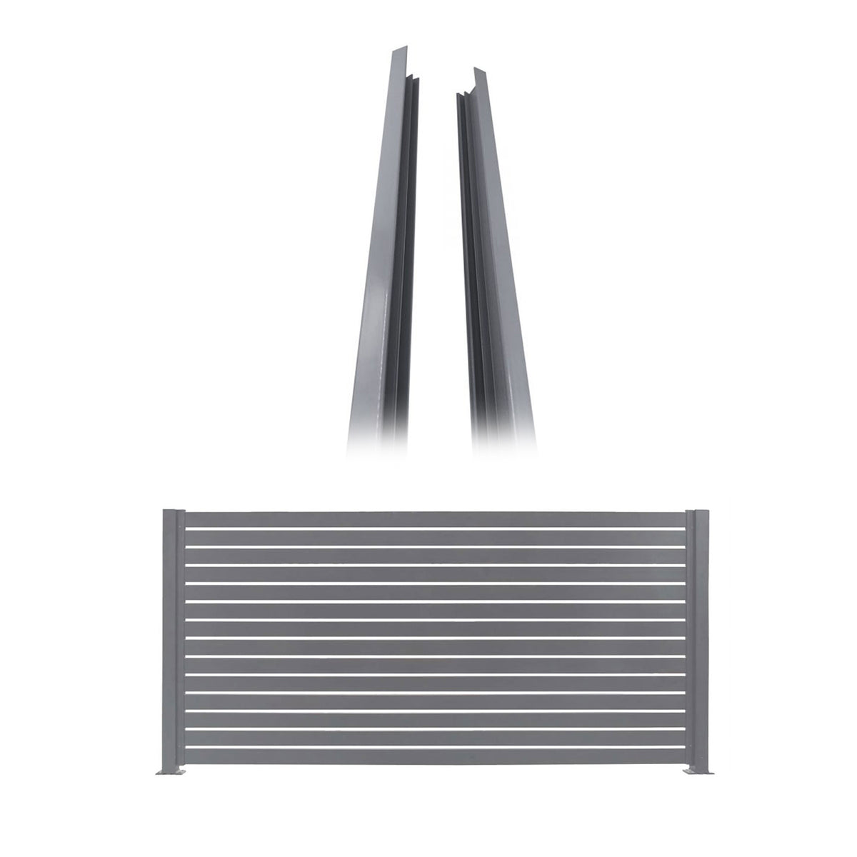 Stratco 71 x 94" Slat Gate Fencing, Gray, w/ 6 Foot Slat Fencing, Gray (2 Pack)