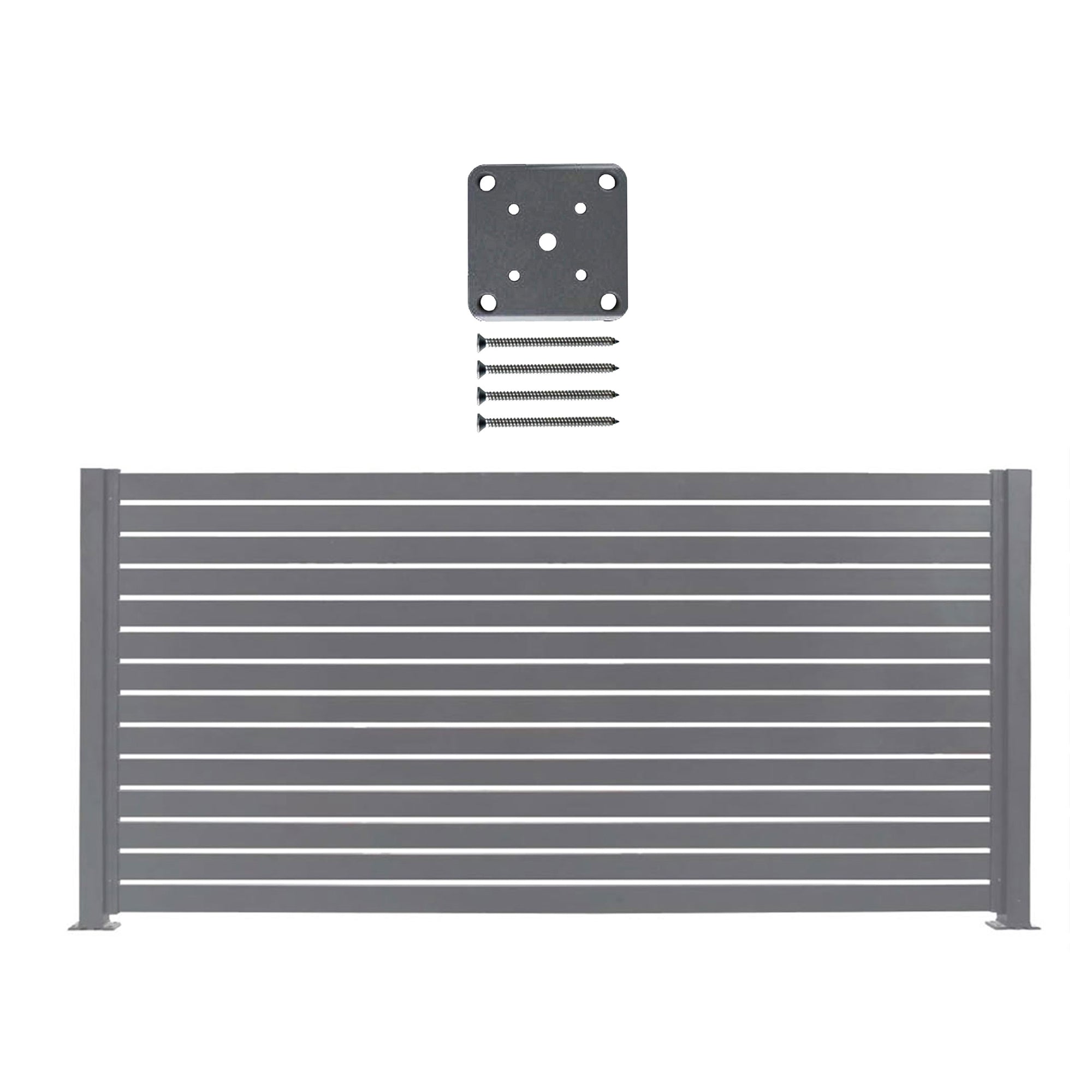 Stratco 71 x 94" Slat Gate Fencing, Gray, and Base Plate Kit with 4 Screws, Gray
