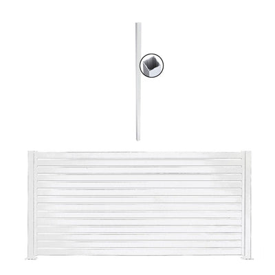Stratco 8x6' Slat Fence System, White, & 95" 1 Way Fence Panel Post, White, 2 Pk