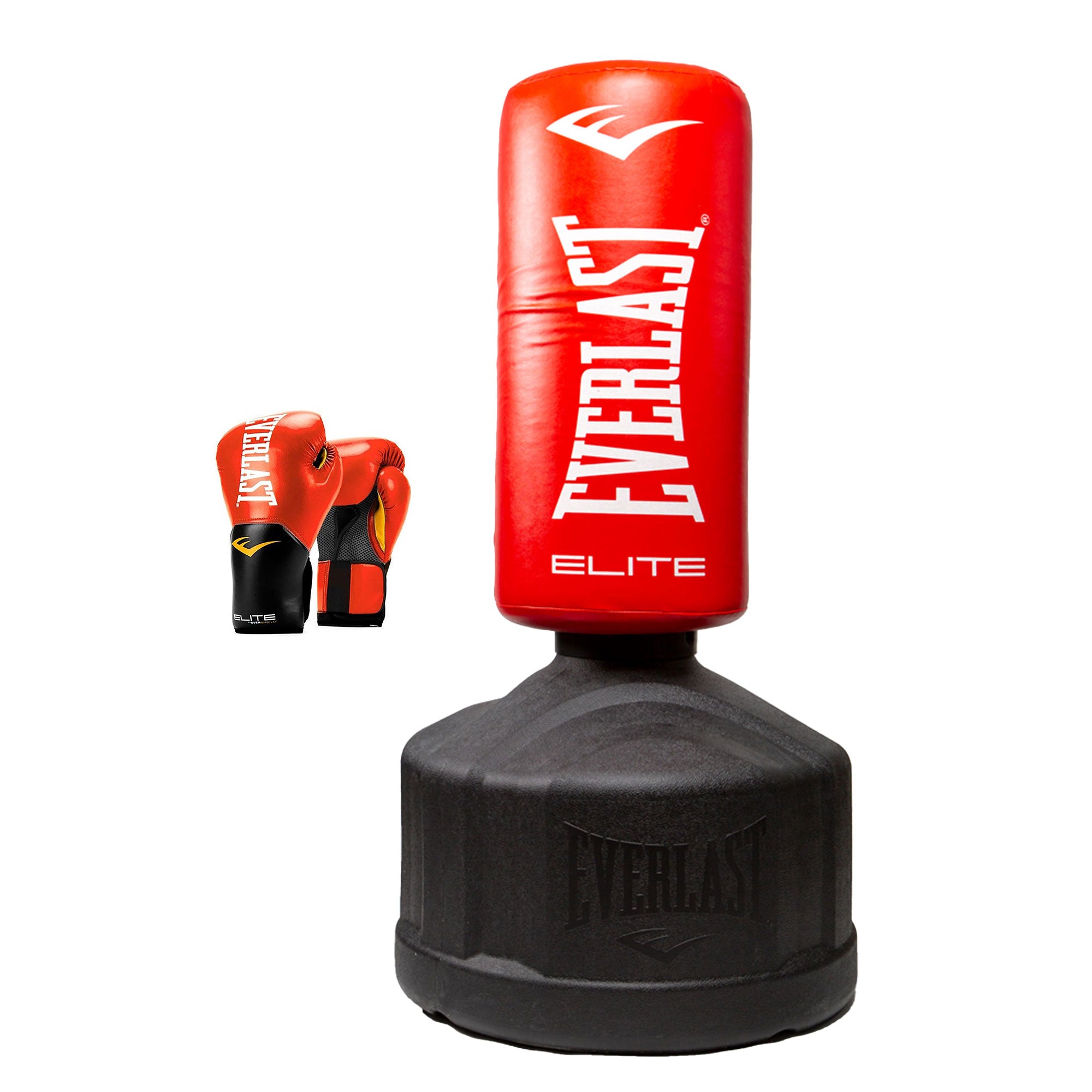 Everlast Elite Punching Bag w/ Stand + Pro Style Gloves Size 16 Ounces, Red