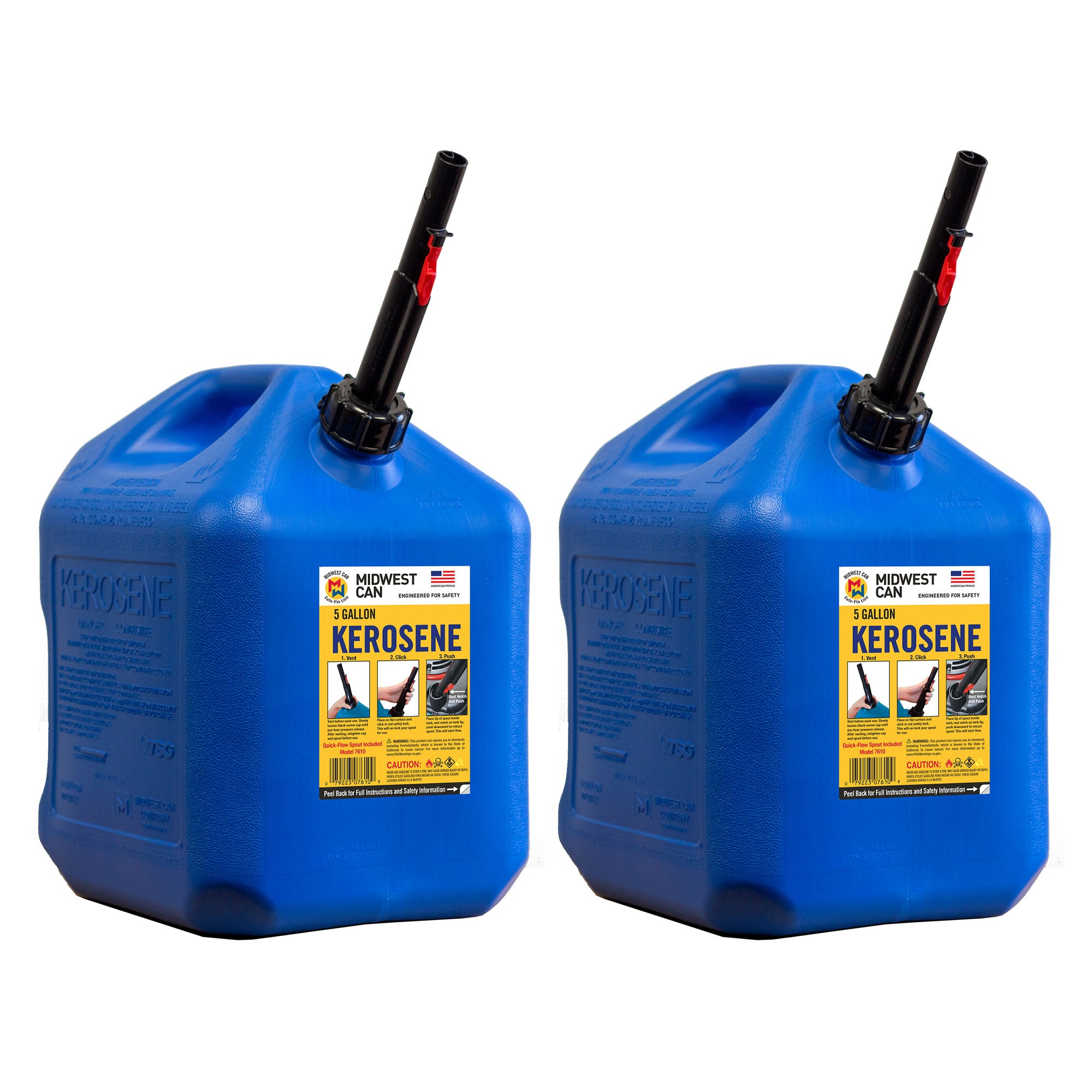 Midwest Can Company 7610 5 Gal Kerosene Gas Can Container with Spout (2 Pack) - VMInnovations