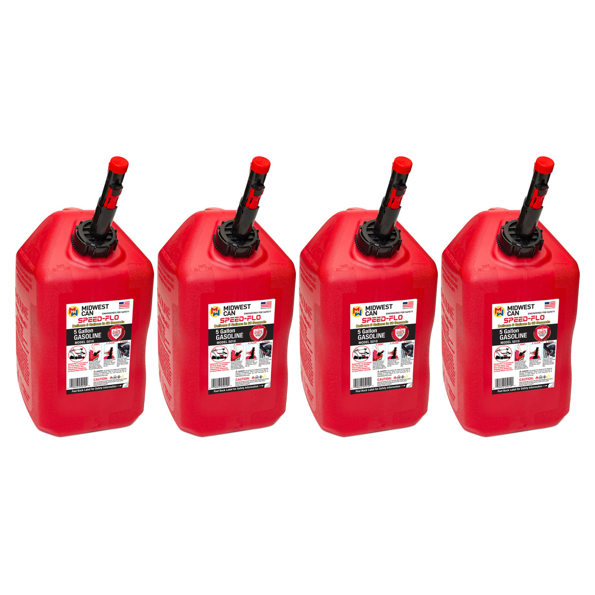 Midwest Can Company Pro Line 5 Gal Gasoline Can Container w/ Spout, Red (4 Pack)