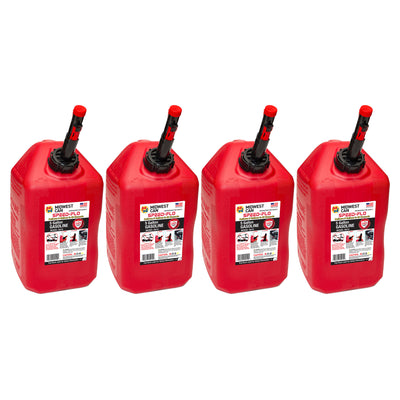 Midwest Can Company Pro Line 5 Gal Gasoline Can Container w/ Spout, Red (4 Pack)