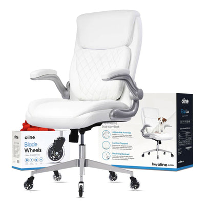 Oline Ergonomic Adjustable Swivel Office Chair w/ Lumbar Support, White (Used) - VMInnovations