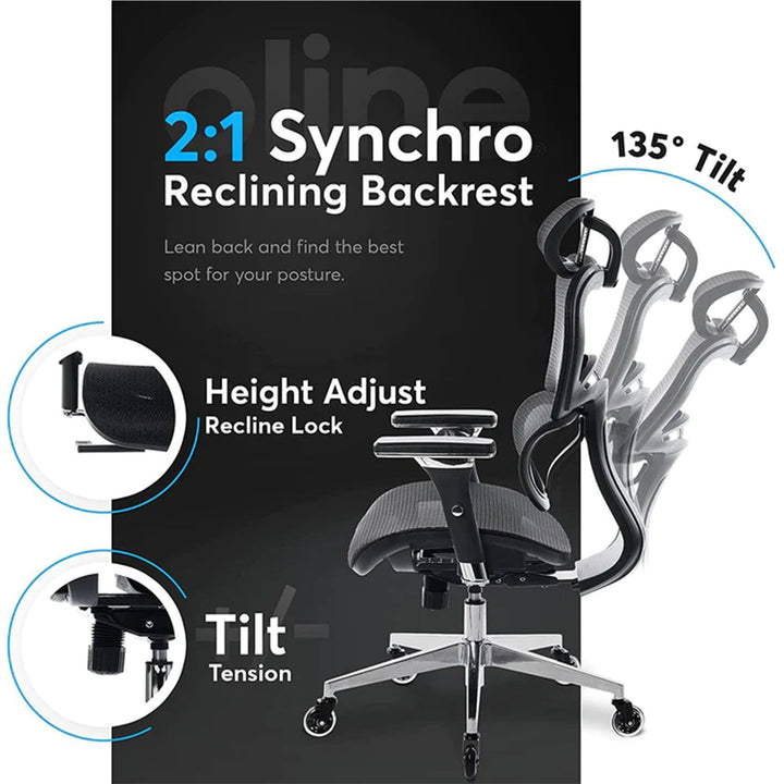 Oline ErgoPro Ergonomic Office Chair with Breathable Mesh Material (Open Box)