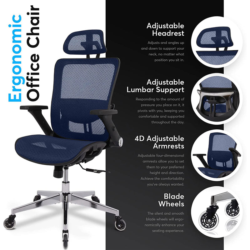 Oline ErgoMax Ergonomic Adjustable Office Chair with Lumbar Support, Navy Blue