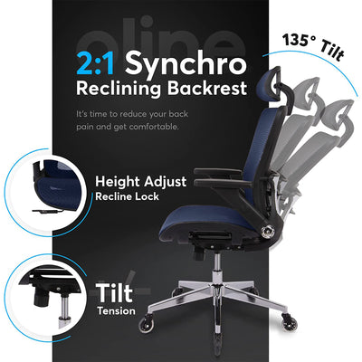 Oline ErgoMax Ergonomic Adjustable Office Chair with Lumbar Support, Navy Blue