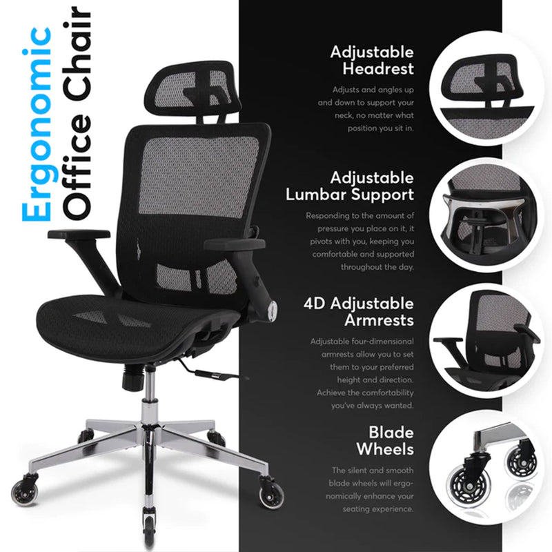 Oline ErgoMax Ergonomic Adjustable Swivel Office Chair w/ Lumbar Support, Gray