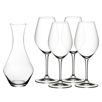 Riedel Classic 34.25 Oz Merlot Red Wine Decanter with Stemmed Glasses, 4 Pieces