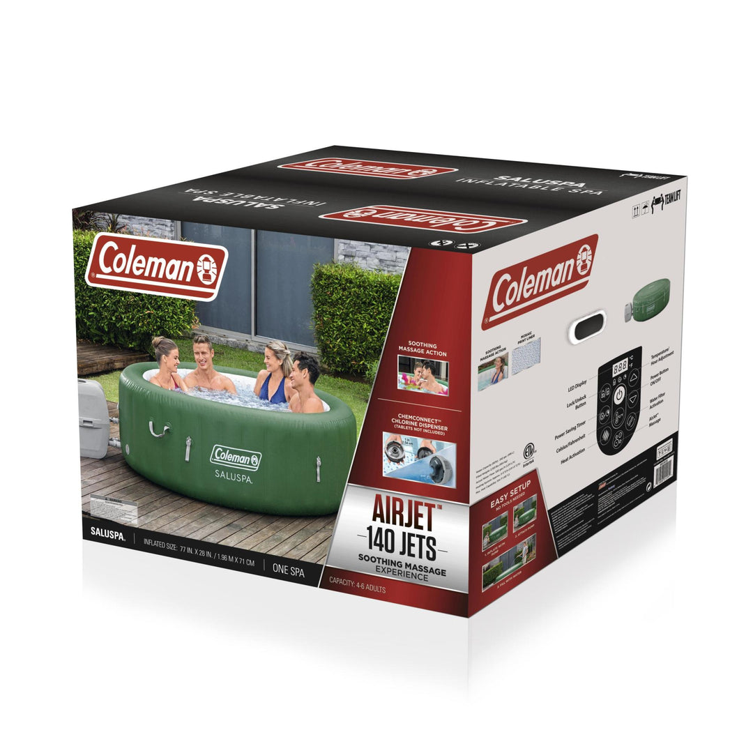 Coleman SaluSpa 6 Person Round Portable Inflatable Outdoor Hot Tub Spa, Green - VMInnovations
