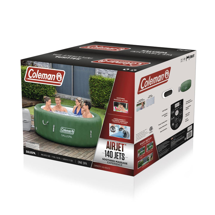 Coleman SaluSpa 6 Person Round Portable Inflatable Outdoor Hot Tub Spa, Green - VMInnovations
