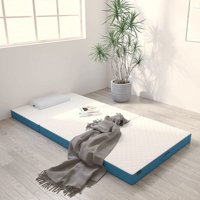FlexPedic Detachable Tri-Folding Memory Foam Mattress Topper, Queen 4 Inch, Blue