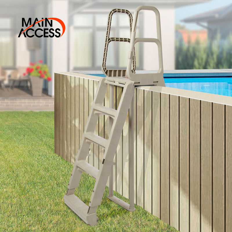 Main Access Smart Choice Incline Outside Above Ground Swim Pool Ladder, Taupe