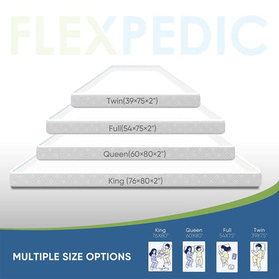 FlexPedic Flex Fresh 2 Inch Gel Infused Memory Foam Mattress Topper, Queen Size