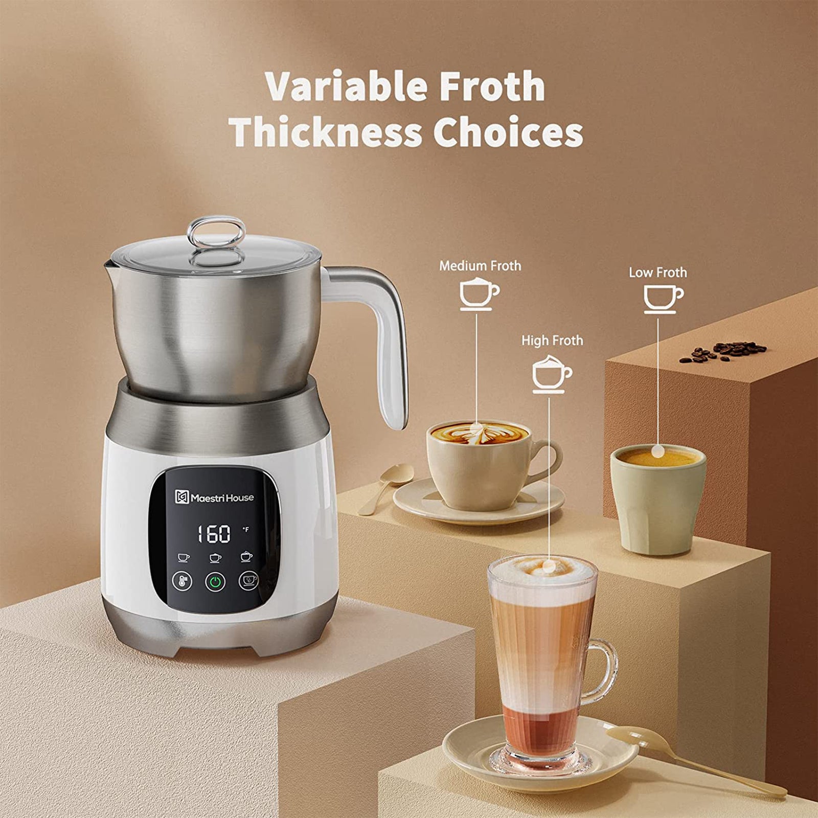 21 Ounce Detachable Smart Touch Digital Milk Frother Pot, White (Used) - VMInnovations