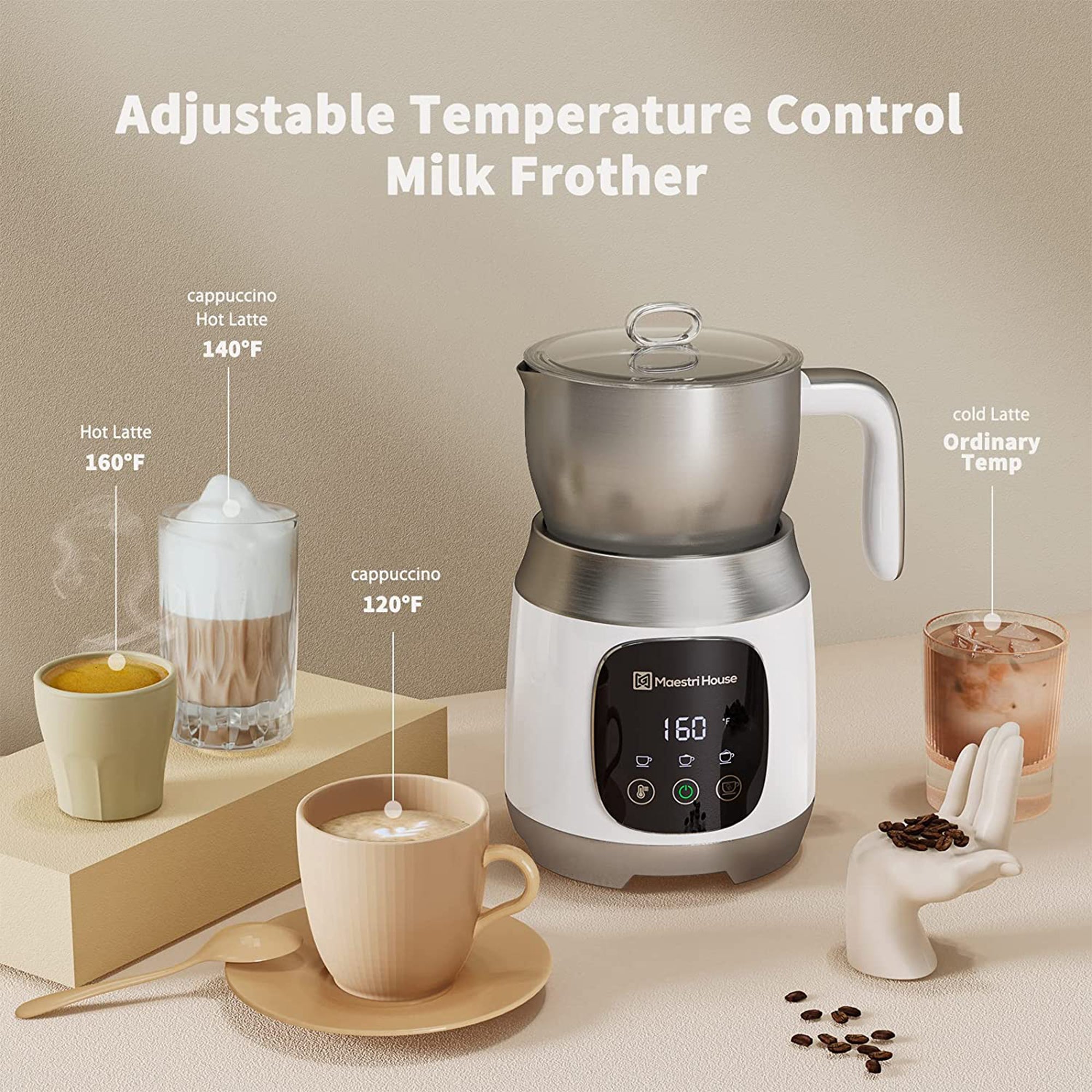 21 Ounce Detachable Smart Touch Digital Milk Frother Pot, White (Used) - VMInnovations
