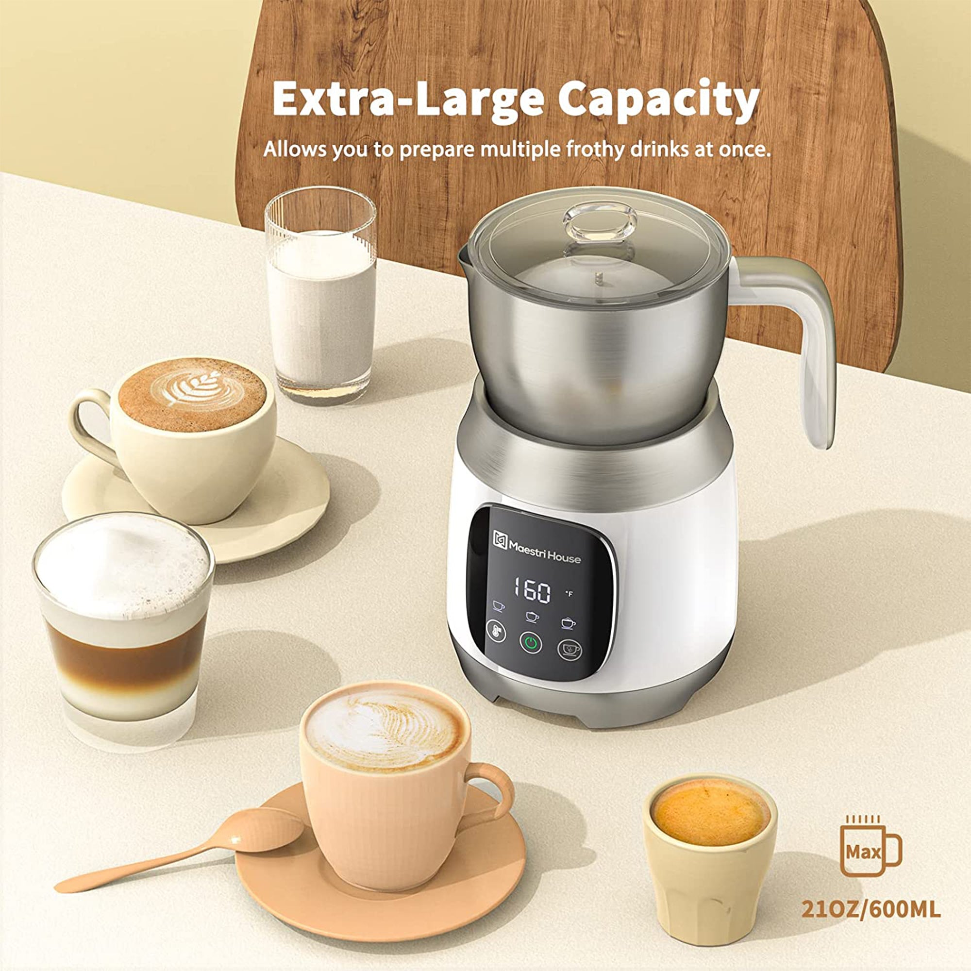 21 Ounce Detachable Smart Touch Digital Milk Frother Pot, White (Used) - VMInnovations