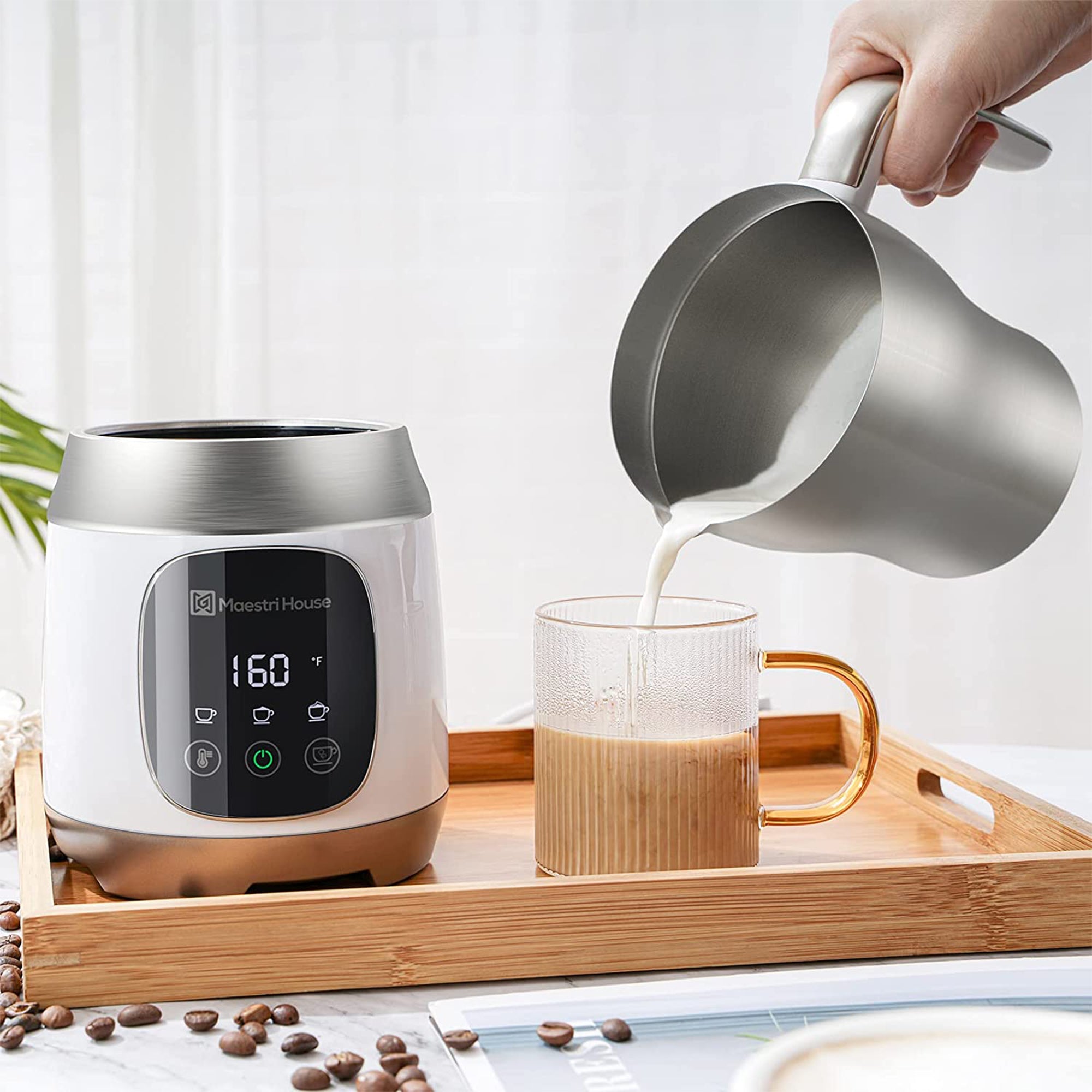 21 Ounce Detachable Smart Touch Digital Milk Frother Pot, White (Used) - VMInnovations