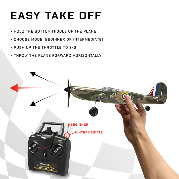 VOLANTEXRC 4-CH Spitfire One Key Remote Control Airplane with Xpilot Stabilizer