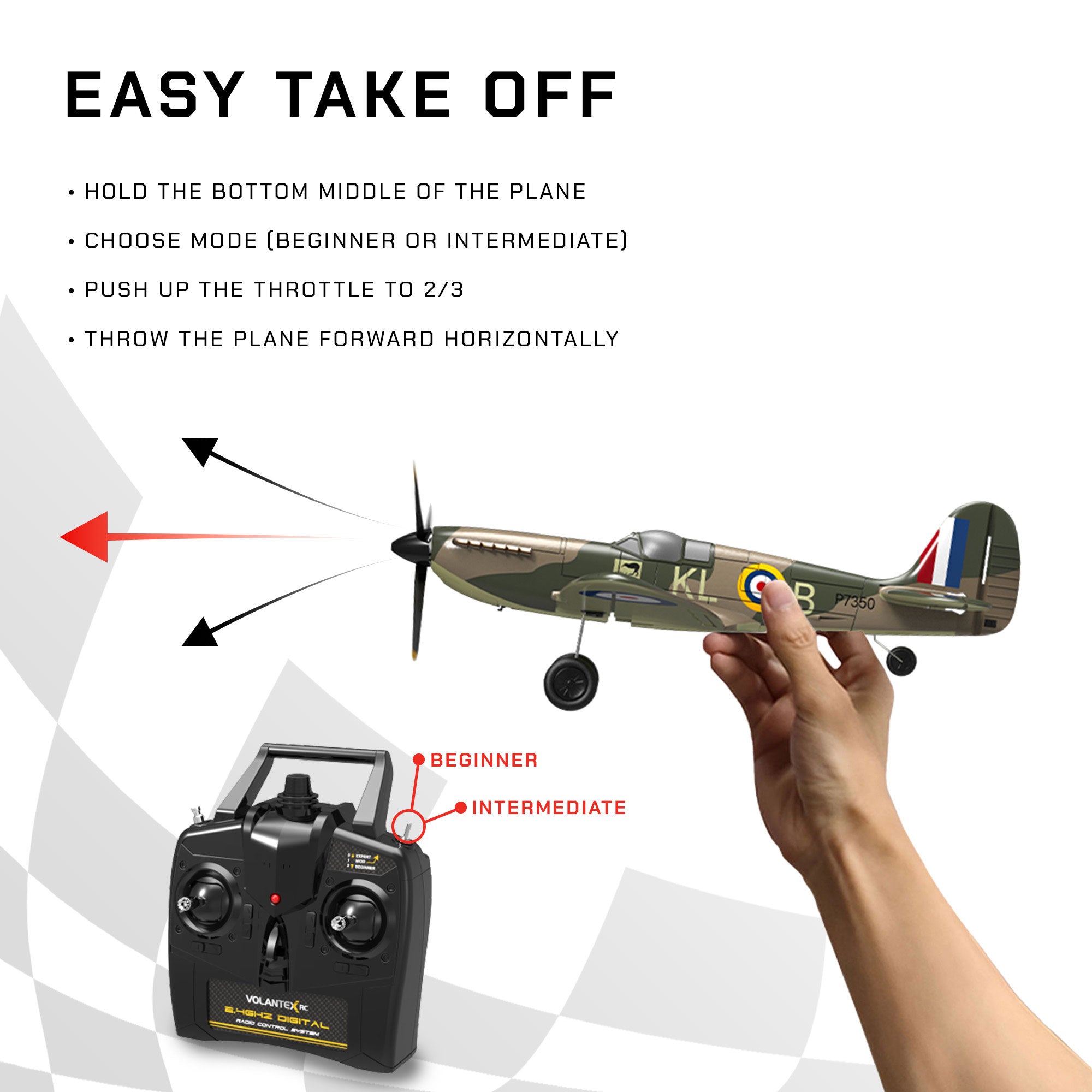 4-CH Spitfire One Key Remote Control Airplane with Xpilot Stabilizer (Used) - VMInnovations