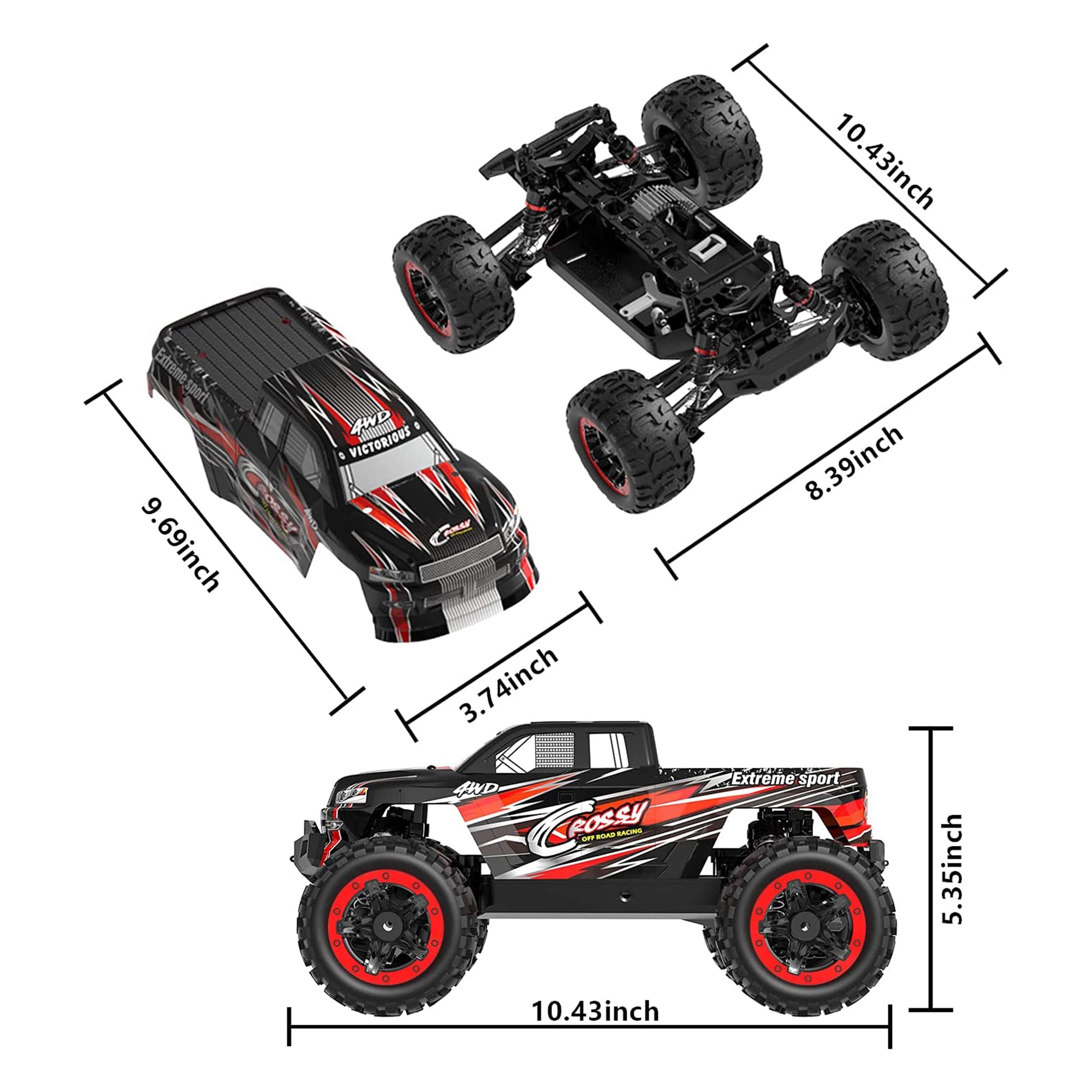 VOLANTEXRC 1:16 Ratio Scale Waterproof Remote Control All Terrain Monster Truck - VMInnovations