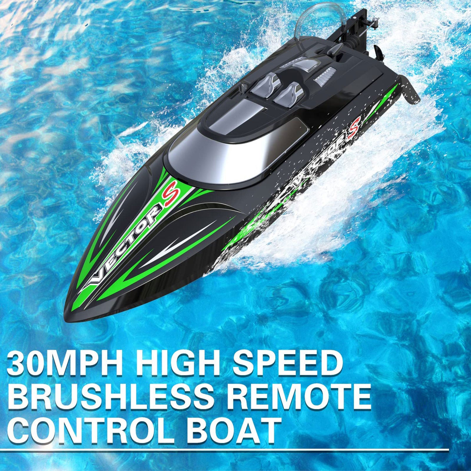VectorS 30 MPH Remote Control Outdoor Electric Racing Boat, Black (Used) - VMInnovations