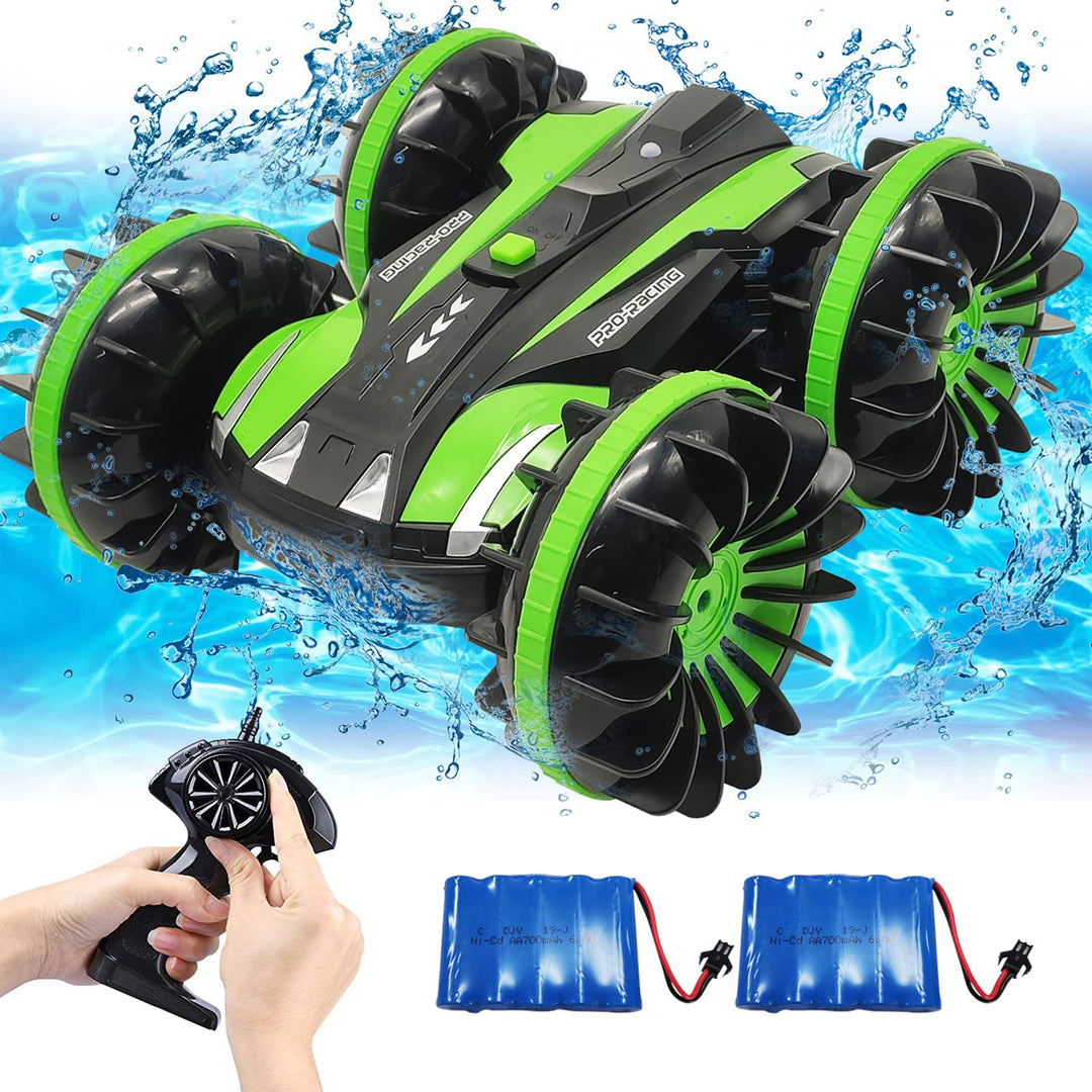 Amphibious Reversible All Terrain Remote Control Stunt Car, Green (Used)