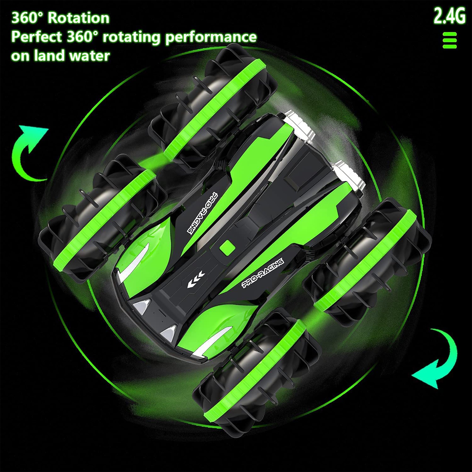 VOLANTEXRC Amphibious Reversible All Terrain Remote Control Stunt Car, Green