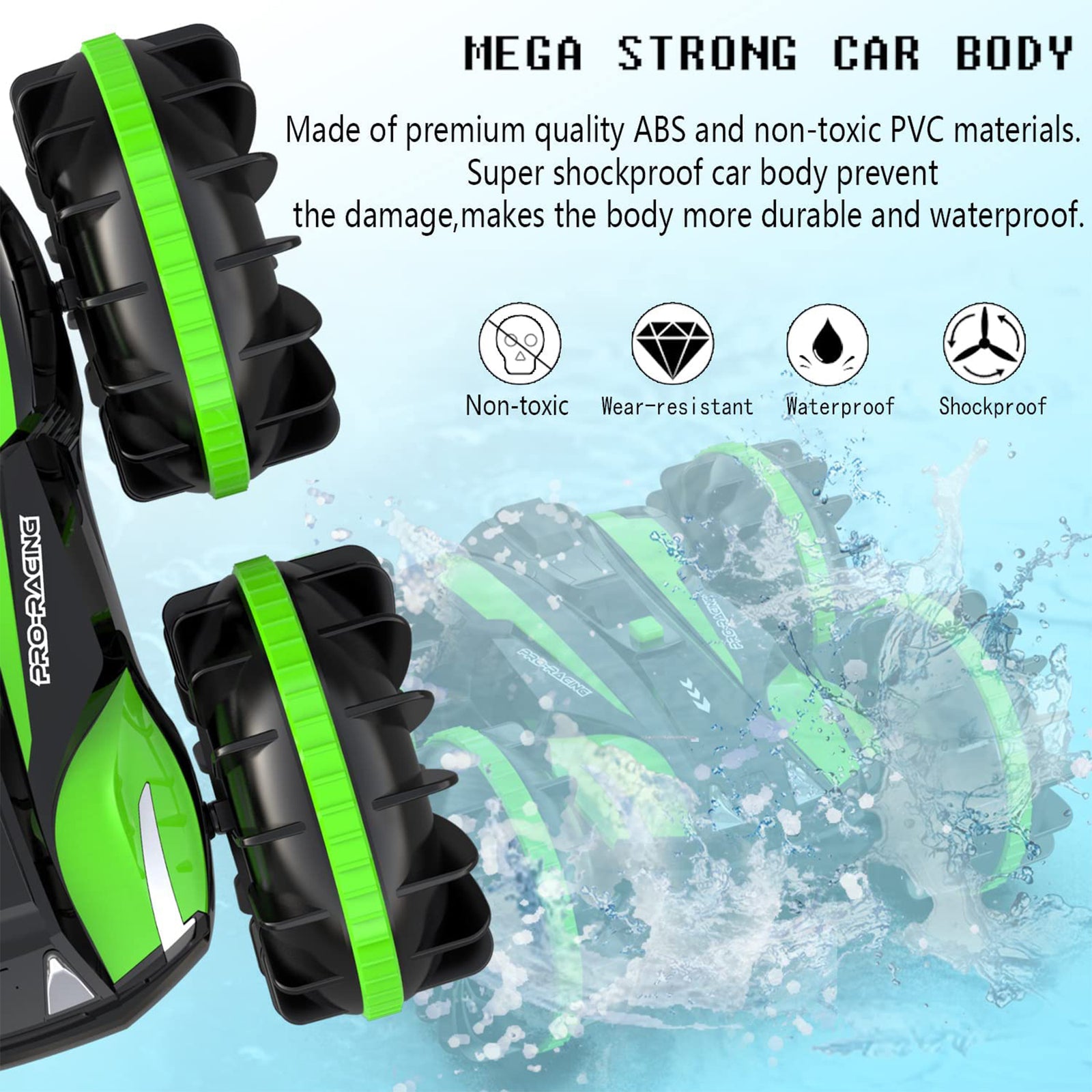Amphibious Reversible All Terrain Remote Control Stunt Car, Green (Used) - VMInnovations
