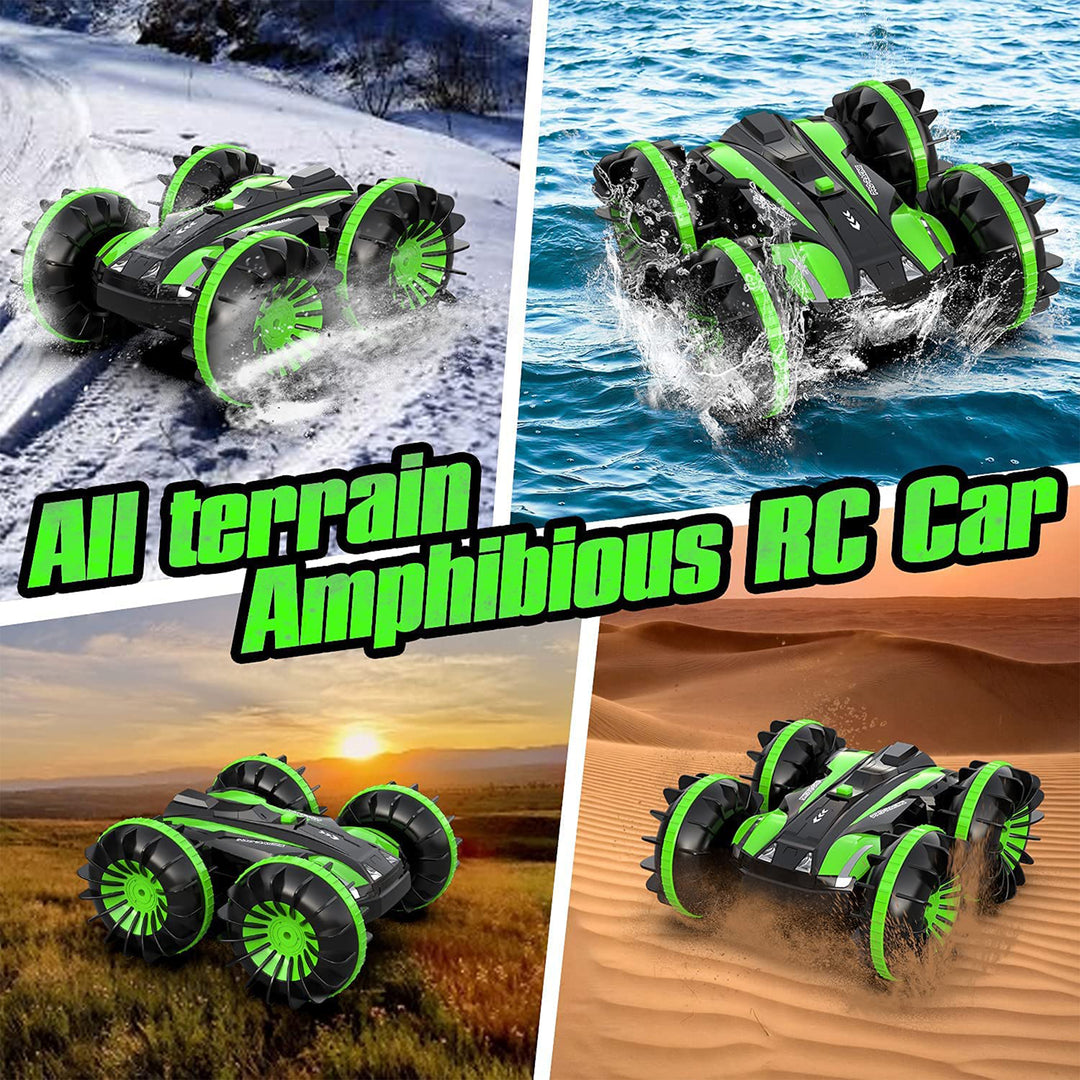 Amphibious Reversible All Terrain Remote Control Stunt Car, Green (Used)