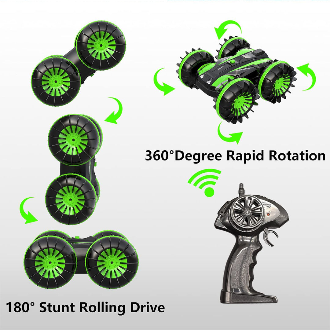 Amphibious Reversible All Terrain Remote Control Stunt Car, Green (Used)