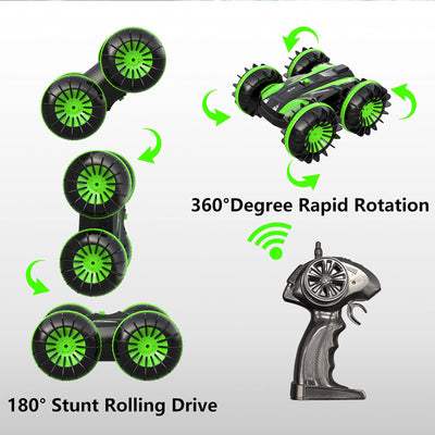 VOLANTEXRC Amphibious Reversible All Terrain Remote Control Stunt Car, Green